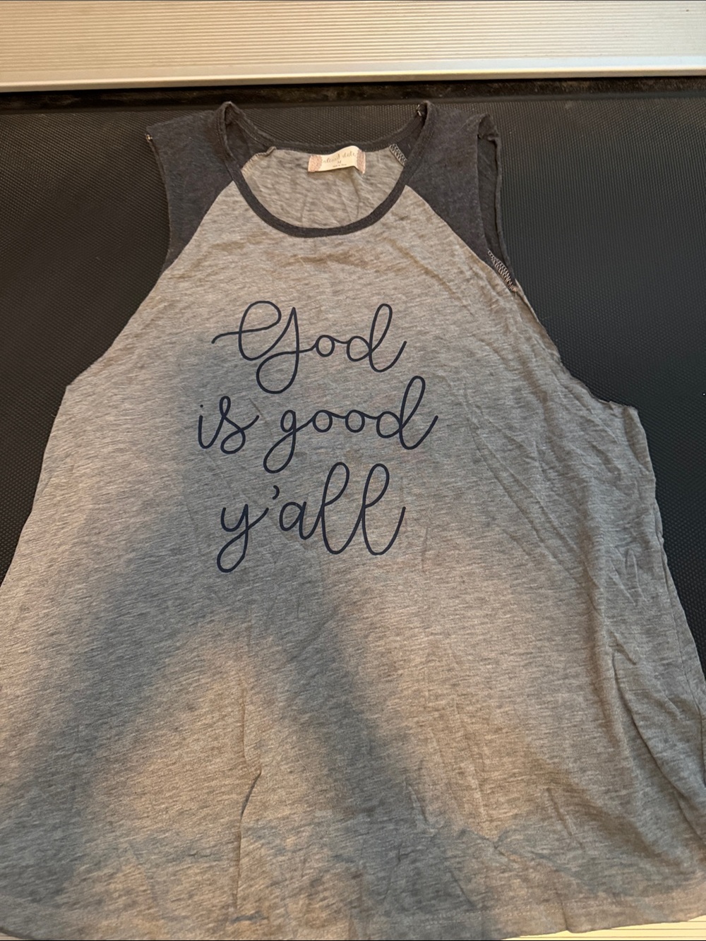 Altar'd State Gray & Navy Sleeveless 'God is good y'all' Tank